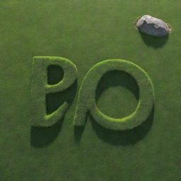 An abstract design featuring the name 'Jyoti' etched onto green grass, with a rock floating above it and rays of sunlight passing through the name.