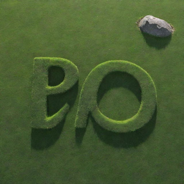 An abstract design featuring the name 'Jyoti' etched onto green grass, with a rock floating above it and rays of sunlight passing through the name.