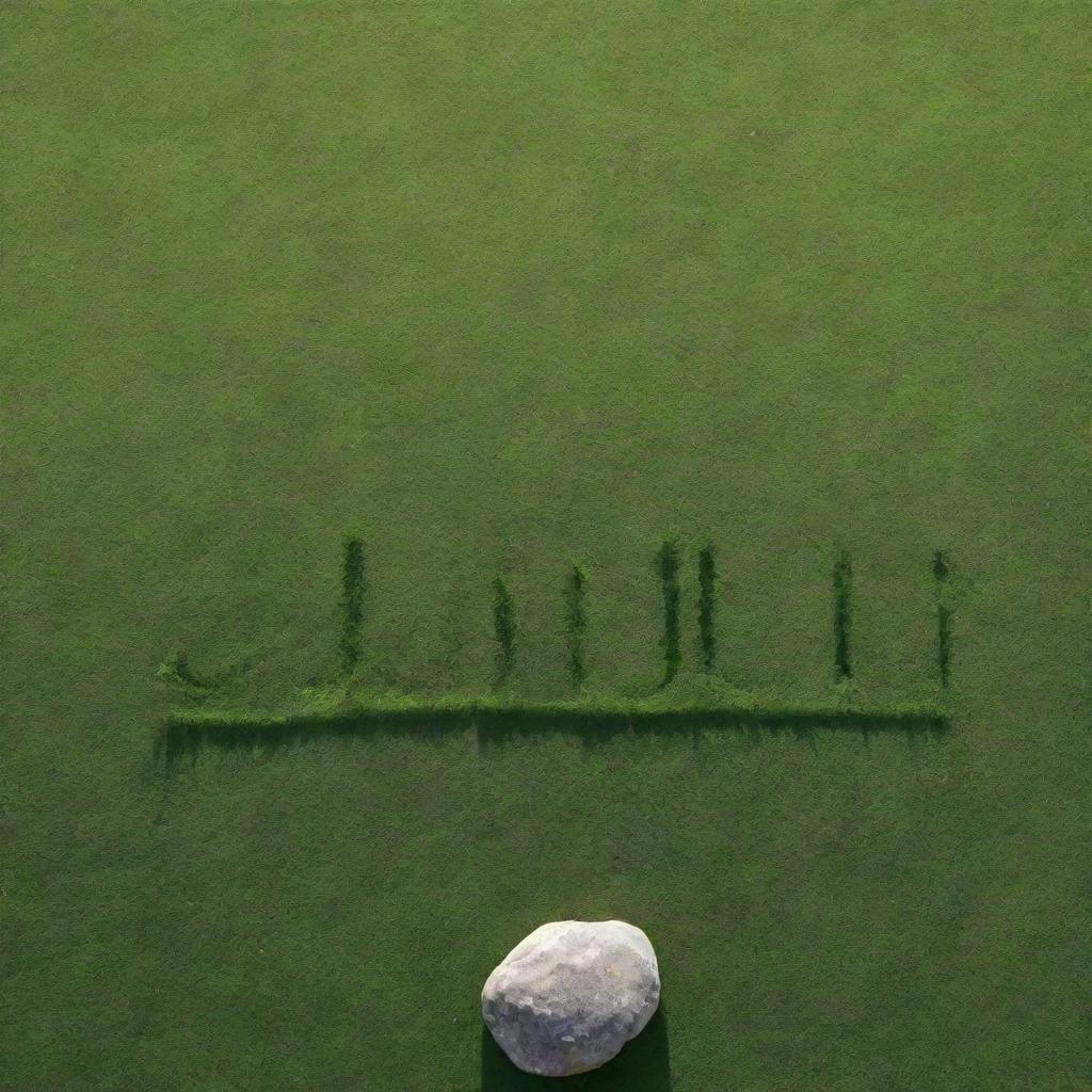 An abstract design featuring the name etched onto green grass, with a rock floating above it and rays of sunlight passing through the name 'Jyoti'.