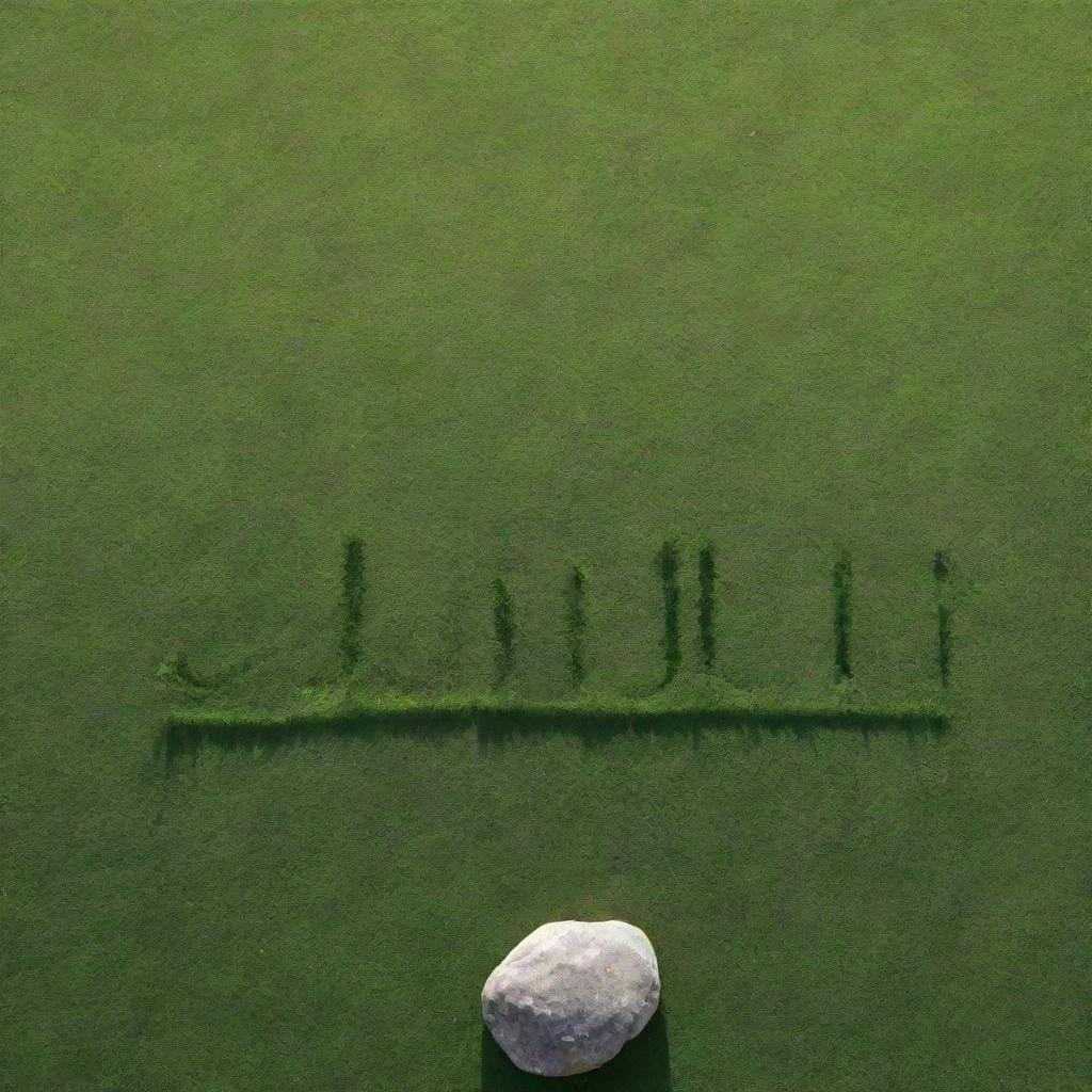 An abstract design featuring the name etched onto green grass, with a rock floating above it and rays of sunlight passing through the name 'Jyoti'.