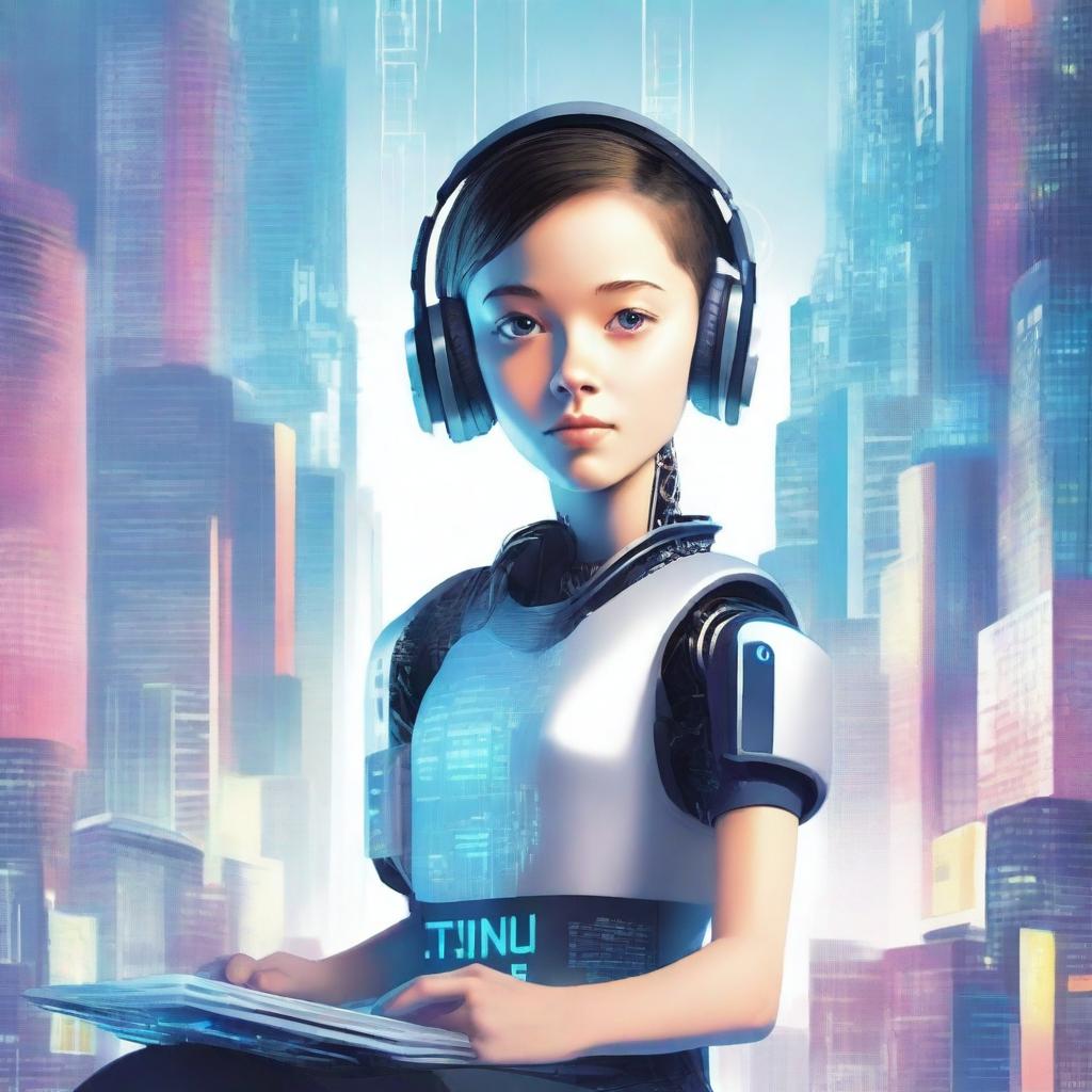 Create a captivating teenage book cover that explores the world of artificial intelligence and computers