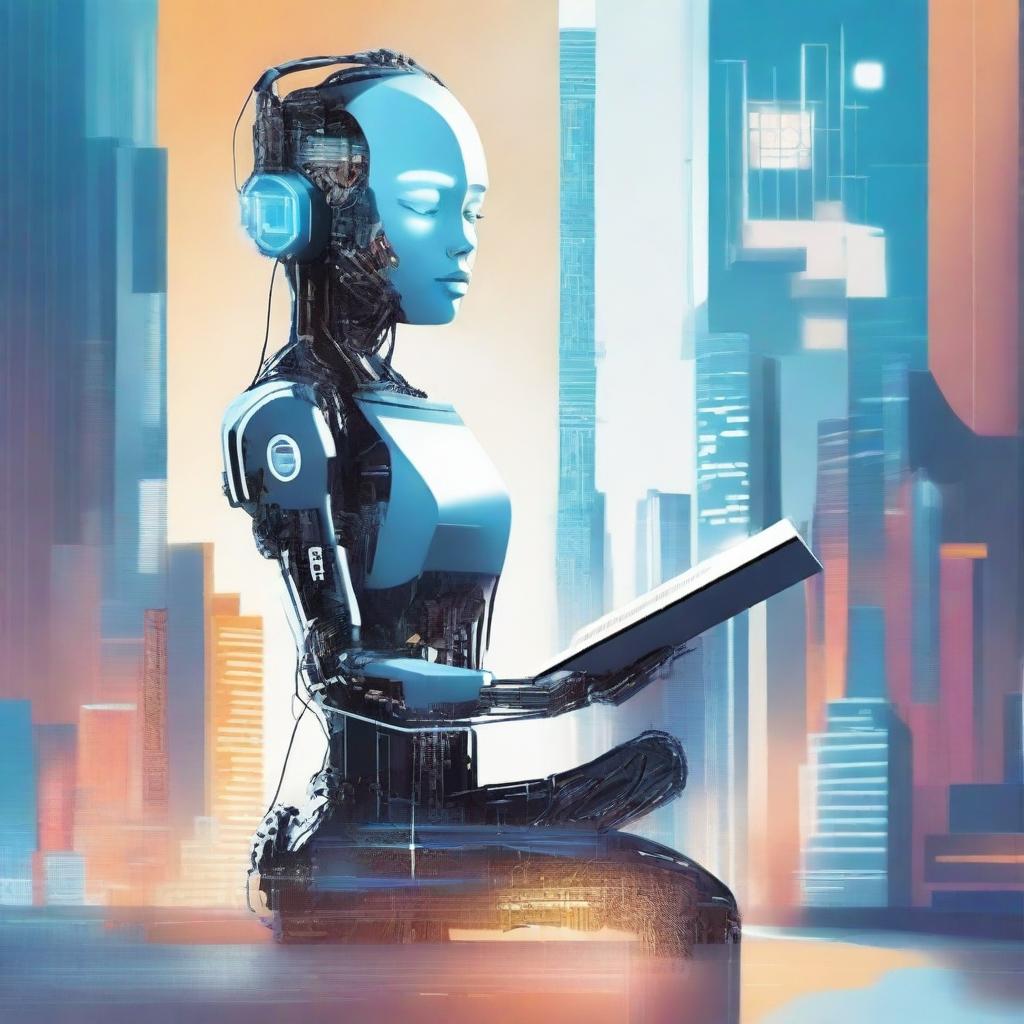 Design a captivating teenage book cover that explores the world of artificial intelligence and computers