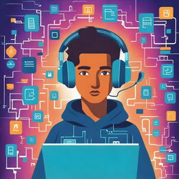 Design a captivating teenage book cover that explores the world of artificial intelligence and computers