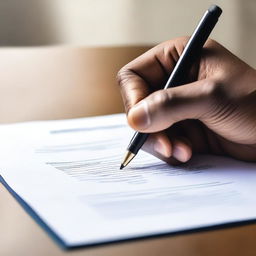 A close-up image of a hand signing a document with a pen