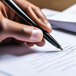 A close-up image of a hand signing a document with a pen