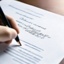 A close-up image of a hand signing a document with a pen