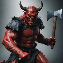 A menacing devil wielding an axe in vivid detail and with high resolution of 16k