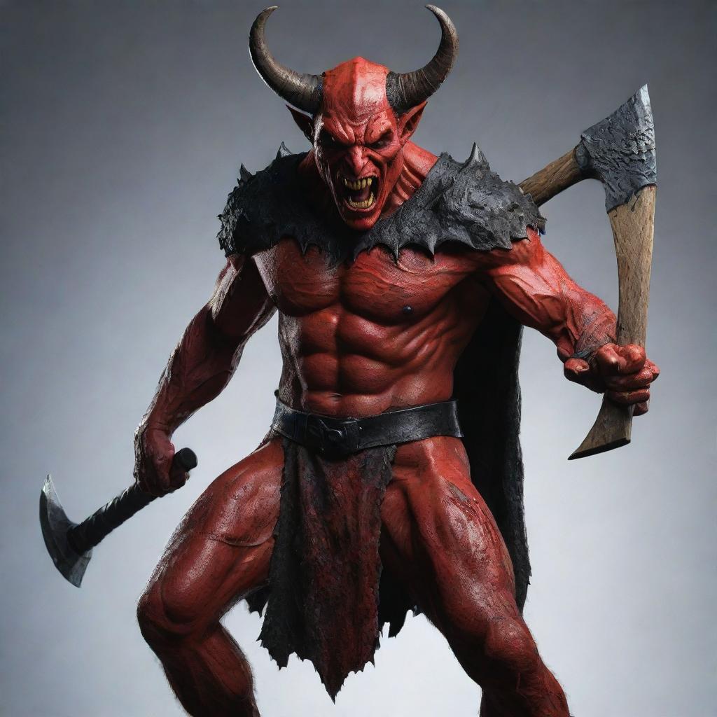 A menacing devil wielding an axe in vivid detail and with high resolution of 16k