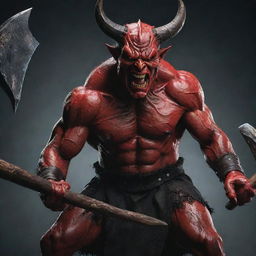 A menacing devil wielding an axe in vivid detail and with high resolution of 16k