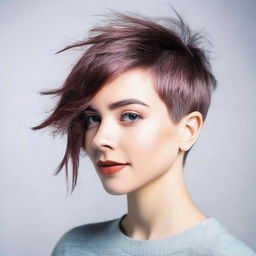 A young woman with a random modern haircut, showcasing a trendy and stylish look