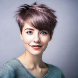 A young woman with a random modern haircut, showcasing a trendy and stylish look