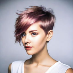 A young woman with a random modern haircut, showcasing a trendy and stylish look