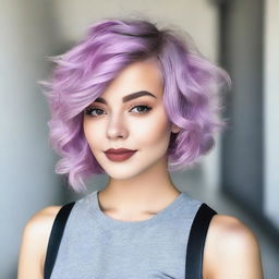 A young woman with a random haircut and any hair color, showcasing a trendy and stylish look