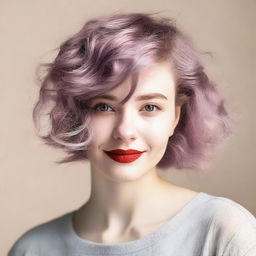 A young woman with a random haircut and any natural hair color, showcasing a trendy and stylish look