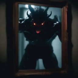 A twisted reflection of a demon crawling out of a mirror