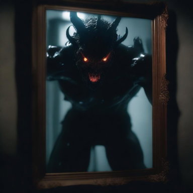 Eerie Demon Crawling Out of Mirror | Dark and Shadowy Horror Art