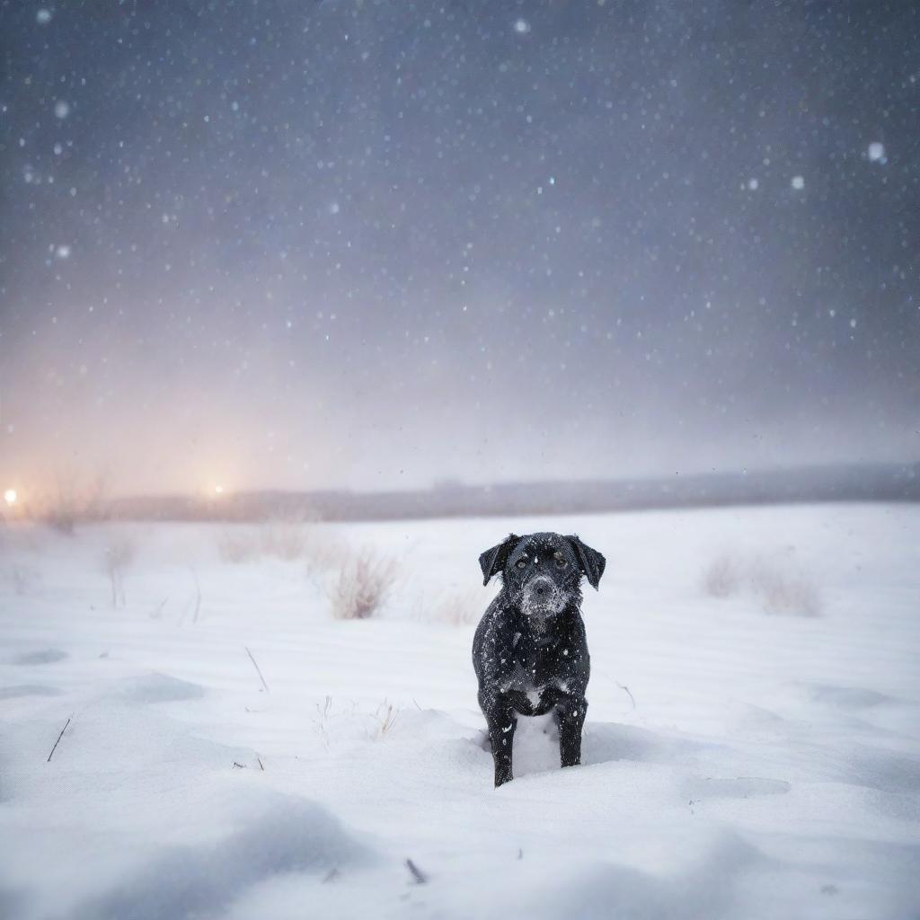 Create a photo-quality image of a night-time blizzard on the high plains