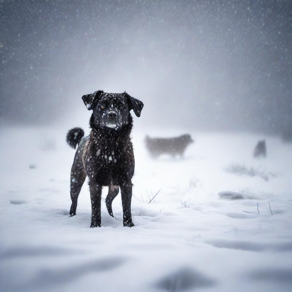 Create a photo-quality image of a night-time blizzard on the high plains