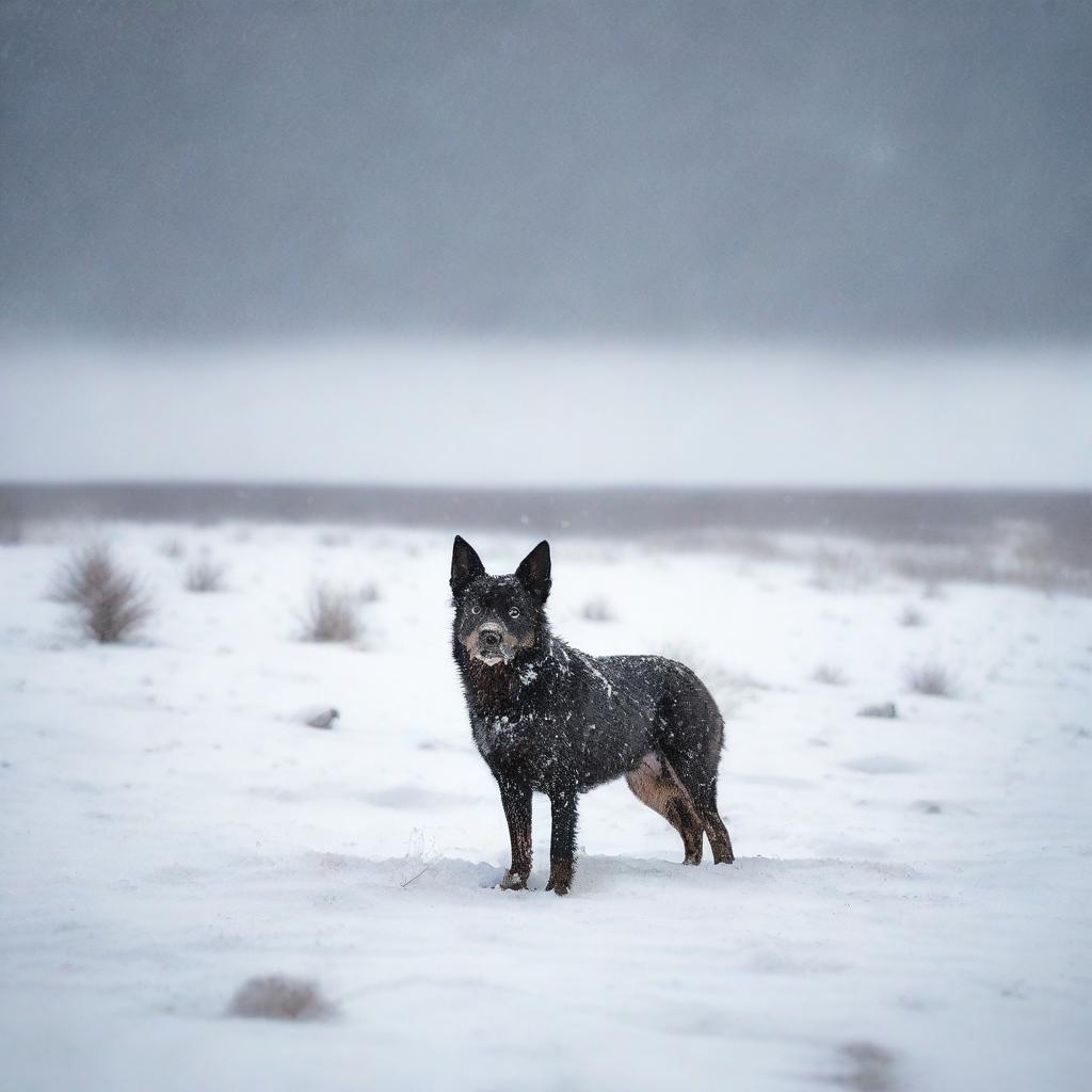 Create a photo-quality image of a night-time blizzard on the high plains