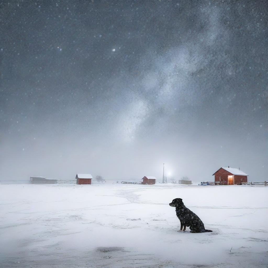 Create a photo-quality image of a night-time blizzard on the high plains