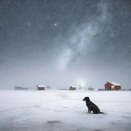 Create a photo-quality image of a night-time blizzard on the high plains