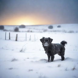 Create a photo-quality image of a night-time blizzard on the high plains