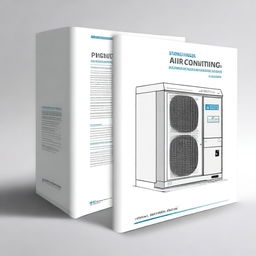 Create a detailed image of a technical handbook cover titled 'Standard Technical Specification for Air Conditioning, Ducting, Piping, Chiller, Air Cooled Split Unit, Water Cooled Package'