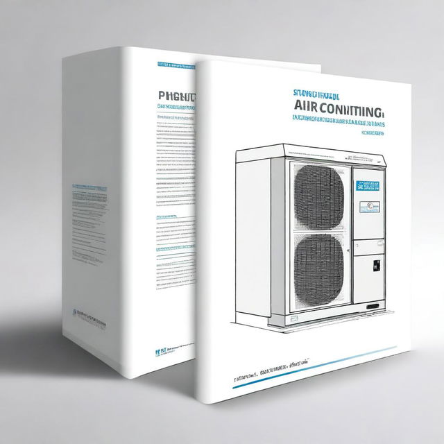 Create a detailed image of a technical handbook cover titled 'Standard Technical Specification for Air Conditioning, Ducting, Piping, Chiller, Air Cooled Split Unit, Water Cooled Package'