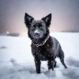 Generate a photo-quality image of a night-time blizzard on the high plains