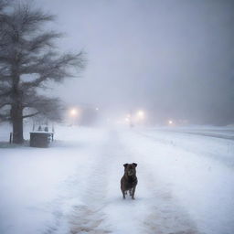 Generate a photo-quality image of a night-time blizzard on the high plains