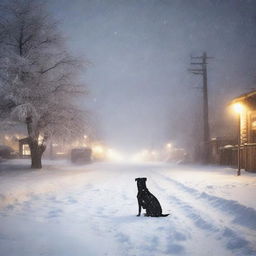 Generate a photo-quality image of a night-time blizzard on the high plains