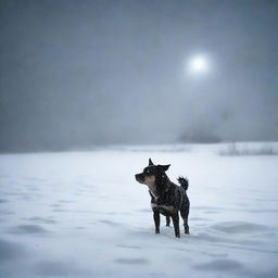 Generate a photo-quality image of a night-time blizzard on the high plains