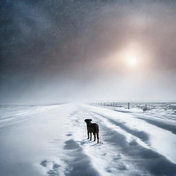 Create a fine art, photo-quality image of a night-time blizzard on the high plains