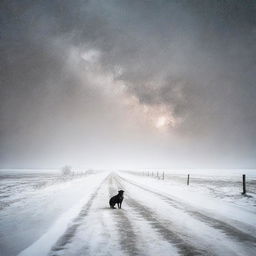 Create a fine art, photo-quality image of a night-time blizzard on the high plains