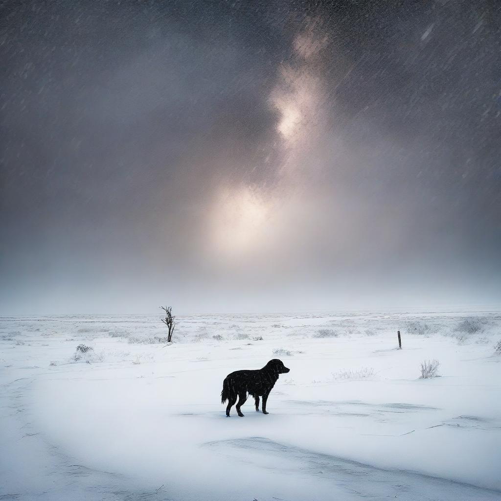 Create a fine art, photo-quality image of a night-time blizzard on the high plains