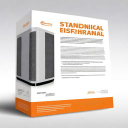 Create a detailed image of a technical handbook cover titled 'Standard Technical Specification for Installation of Air Conditioning, Duct Works, Piping, Cooling Tower, Air Handler'