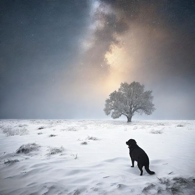 Create a fine art, photo-quality image of a night-time blizzard on the high plains