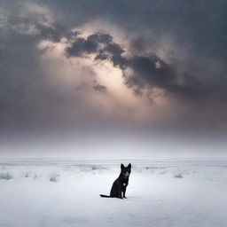 Create a fine art, photo-quality image of a night-time blizzard on the high plains