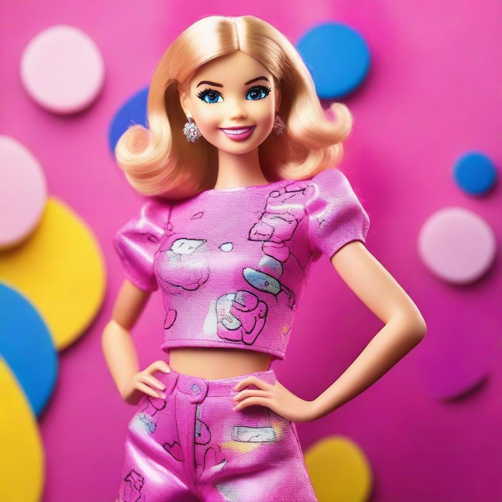 A detailed and vibrant image of a girl dressed as Barbie in a stylish and modern outfit