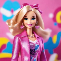 A detailed and vibrant image of a girl dressed as Barbie in a stylish and modern outfit