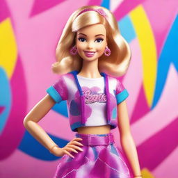 A detailed and vibrant image of a girl dressed as Barbie in a stylish and modern outfit