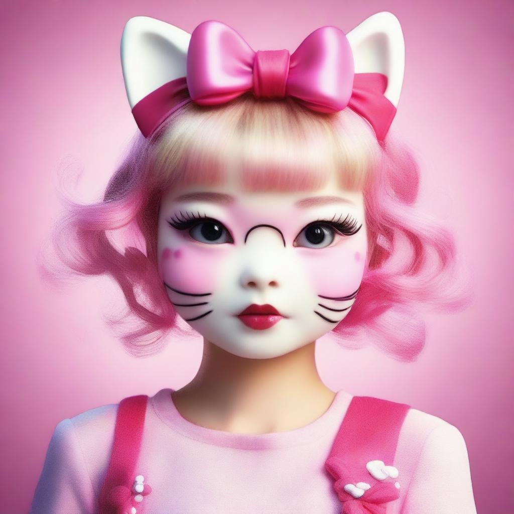 A realistic and detailed portrait of Hello Kitty reimagined as a real girl