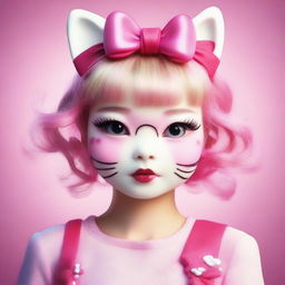 A realistic and detailed portrait of Hello Kitty reimagined as a real girl