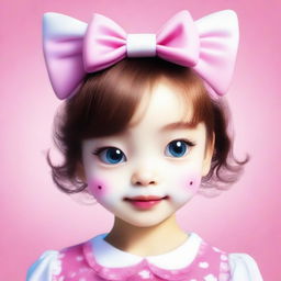 A realistic and detailed portrait of Hello Kitty reimagined as a real girl