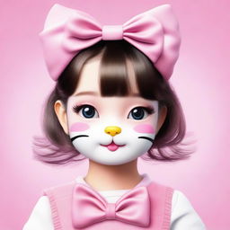 A realistic and detailed portrait of Hello Kitty reimagined as a real girl