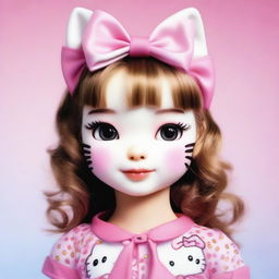 A realistic and detailed portrait of Hello Kitty reimagined as a real girl