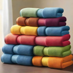 A set of towels in vibrant, strong colors with a clearly defined terry cloth texture