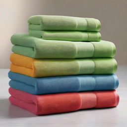 A set of towels in vibrant, strong colors with a clearly defined terry cloth texture