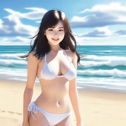 A beautiful Japanese girl with a sexy, curvaceous white body wearing a stylish bikini