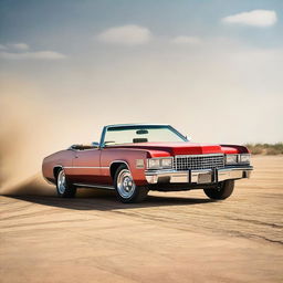 A detailed image of a 1973 Cadillac Eldorado convertible modified for rally racing